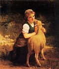 Emile Munier Young Girl with Lamb painting